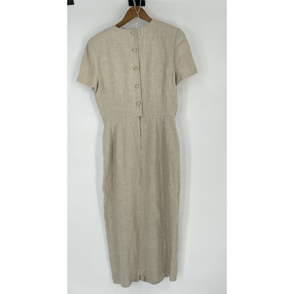 Maggy London Women 10 Dress Vest Set 100% Linen Beige Button Front - Picture 12 of 16